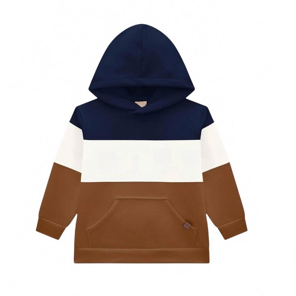 NEW MILON kids hooded jacket in navy, white & brown stripe